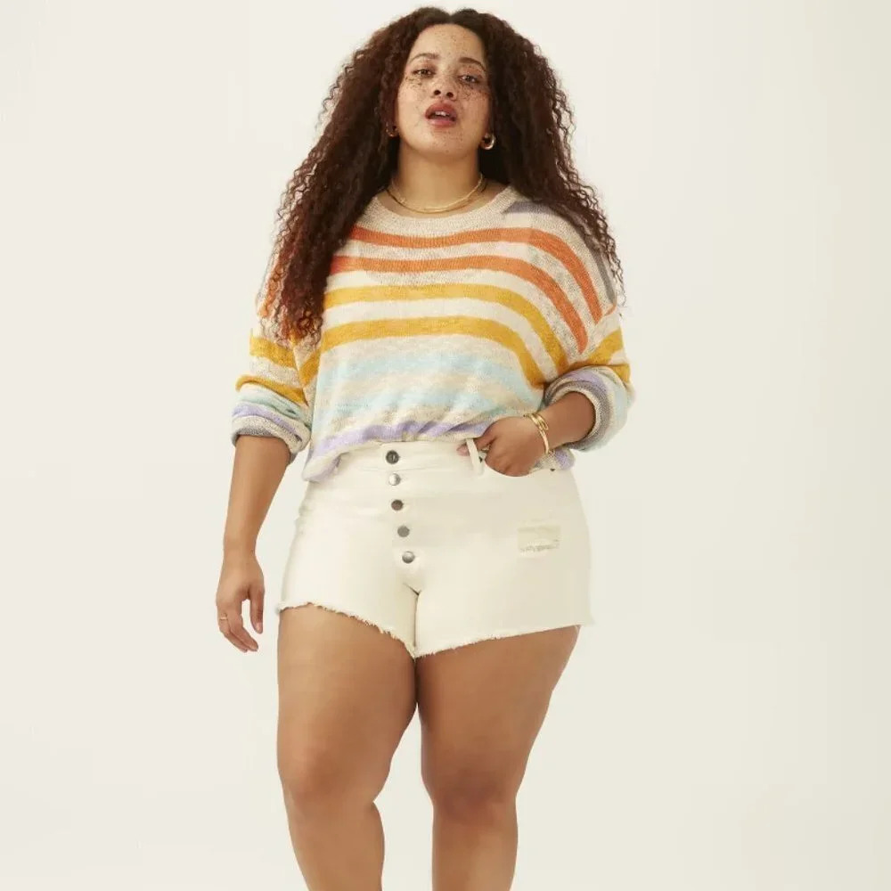 KUT from the Kloth Plus Size Jane Ripped High Rise Short in Ivory Sz: 24W - Picture 1 of 11